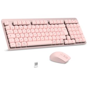 LeadsaiL Clavier Souris Mécanique sans Fil, FA98 Low Profile Ensemble Clavier et Souris avec Interrupteur Rouge, Français AZERTY, Connexion 2.4Ghz, 98 Touches for Windows MacOS Computer PC-Rose