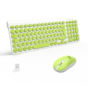 LeadsaiL Ensemble Clavier Souris sans Fil, Ergonomique Clavier de Souris, France AZERTY, 2,4 GHz avec Récepteur USB, 12 Raccourcis Multimédia pour Ordinateur, PC, Ordinateur Portable - Vert