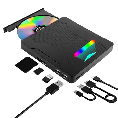 Lecteur CD DVD Externe pour PC USB 3.0 Type-C Lecteur Graveur CD DVD Externe pour PC Optique Portable CD/DVD -/+RW Drive Mince Transmission Rapide pour Windows 11/10/8.1/8/7/XP/Mac Os/LinuxOs – Image 2