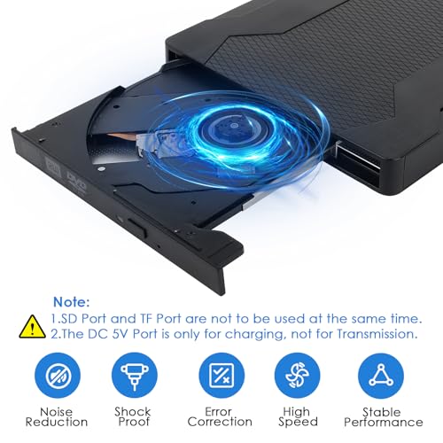 Lecteur CD DVD Externe pour PC USB 3.0 Type-C Lecteur Graveur CD DVD Externe pour PC Optique Portable CD/DVD -/+RW Drive Mince Transmission Rapide pour Windows 11/10/8.1/8/7/XP/Mac Os/LinuxOs – Image 5