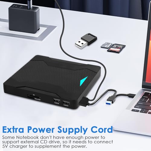 Lecteur CD DVD Externe pour PC USB 3.0 Type-C Lecteur Graveur CD DVD Externe pour PC Optique Portable CD/DVD -/+RW Drive Mince Transmission Rapide pour Windows 11/10/8.1/8/7/XP/Mac Os/LinuxOs – Image 7