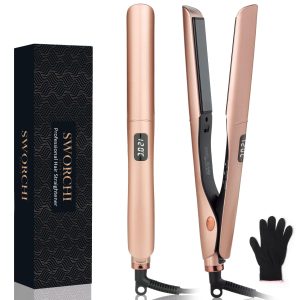 Lisseur Cheveux SWORCHI Fer a Lisser 2 en 1 Lisseur Boucleur Céramique Plaque Cheveux Température Réglable 120°C-230°C avec LED Hair Straightener pour Cheveux épais Bouclés et Longs