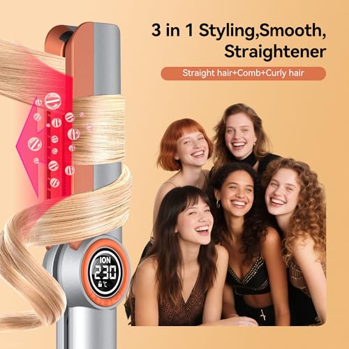 Lisseur Professionnel, Fer a Lisser, Wide Hair Straightener, Lisseur Boucleur Cheveux 2 en 1 avec Peigne, Plaque Cheveux 5 Températures, Lisseur Cheveux Professionnel Double Tension Voyage LCD – Image 3