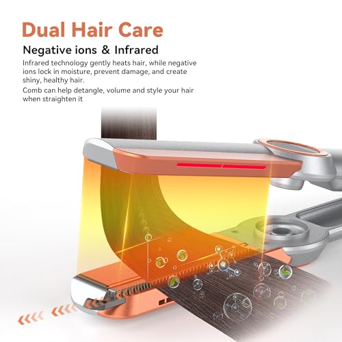 Lisseur Professionnel, Fer a Lisser, Wide Hair Straightener, Lisseur Boucleur Cheveux 2 en 1 avec Peigne, Plaque Cheveux 5 Températures, Lisseur Cheveux Professionnel Double Tension Voyage LCD – Image 5