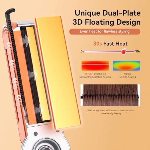 Lisseur Professionnel, Fer a Lisser, Wide Hair Straightener, Lisseur Boucleur Cheveux 2 en 1 avec Peigne, Plaque Cheveux 5 Températures, Lisseur Cheveux Professionnel Double Tension Voyage LCD – Image 6