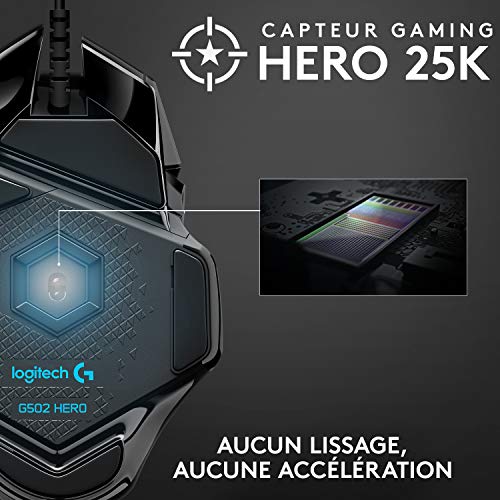 Logitech G502 HERO Souris Gamer Filaire Haute Performance, Capteur Gaming HERO 25K, 25 600 PPP, RVB, Poids Ajustable, 11 Boutons Programmables, Mémoire Intégrée, PC/Mac - Noire – Image 4