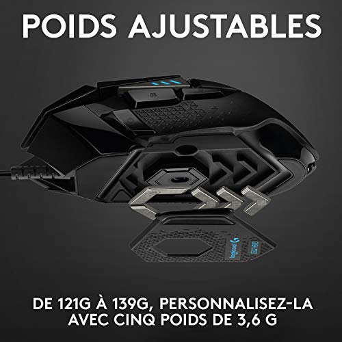 Logitech G502 HERO Souris Gamer Filaire Haute Performance, Capteur Gaming HERO 25K, 25 600 PPP, RVB, Poids Ajustable, 11 Boutons Programmables, Mémoire Intégrée, PC/Mac - Noire – Image 6