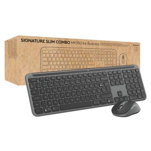Logitech Signature Slim MK950 for Business Ensemble Clavier et Souris sans Fil, Saisie discrète, récepteur sécurisé, certifié à l'international, Windows/Mac/Chrome/Linux, Français AZERTY, Graphite