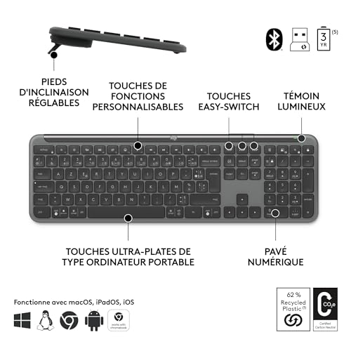 Logitech Signature Slim MK950 for Business Ensemble Clavier et Souris sans Fil, Saisie discrète, récepteur sécurisé, certifié à l'international, Windows/Mac/Chrome/Linux, Français AZERTY, Graphite – Image 7