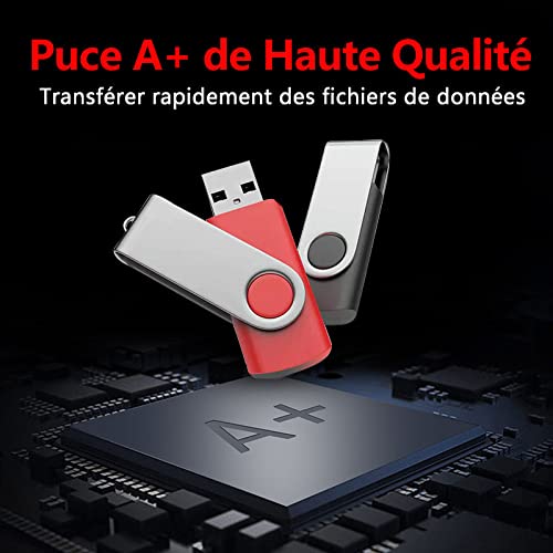 Lot 2 Cle USB 1GB Clé USB 2.0 Mémoire Stick USB Flash Drive Stockage Rotation Disque Pendrive pour Ordinateur Portable/PC/Voiture (Noir & Rouge) – Image 3