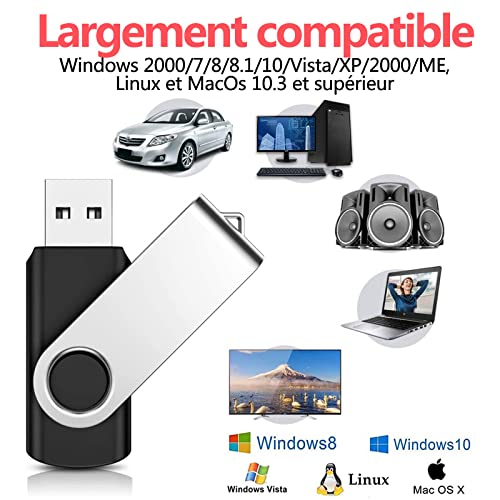 Lot 2 Cle USB 1GB Clé USB 2.0 Mémoire Stick USB Flash Drive Stockage Rotation Disque Pendrive pour Ordinateur Portable/PC/Voiture (Noir & Rouge) – Image 7