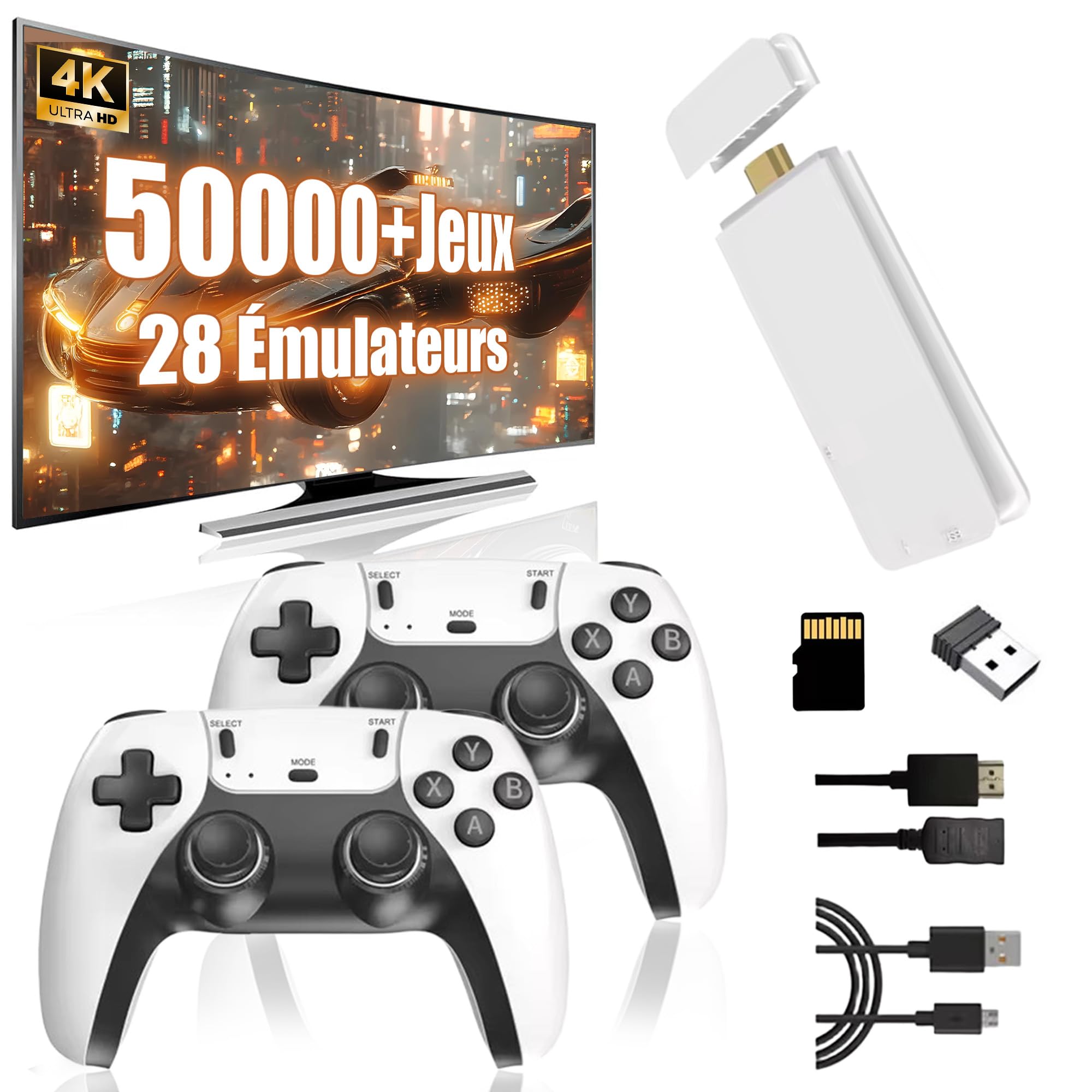 M15 Console de Jeux Vidéo Émulateur Portable 4k, Console de Jeu Rétro avec 50000+ Jeux Classiques 28 Émulateurs Intégrés, Stick de Jeu Plug and Play pour TV avec 2 Manettes de Jeu 2.4G (128G)