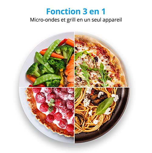 MEDION Micro-onde 3en1 avec gril et air chaud combiné (23L, 800W, 1200 W gril/air chaud, 10 programmes automatiques, 5 niveaux de puissance, mode décongeler, design miroir, MD17495) argent – Image 4