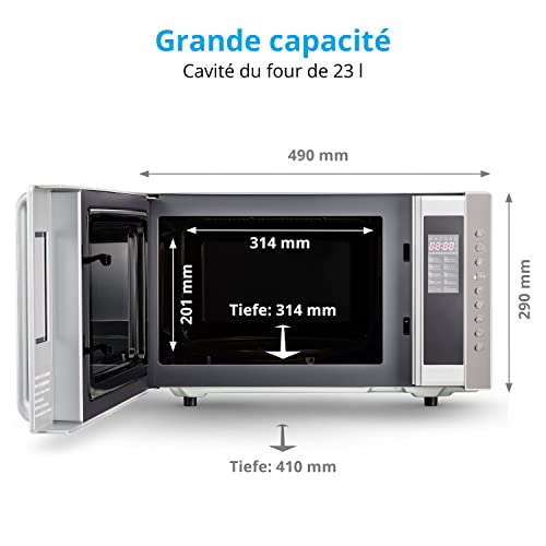 MEDION Micro-onde 3en1 avec gril et air chaud combiné (23L, 800W, 1200 W gril/air chaud, 10 programmes automatiques, 5 niveaux de puissance, mode décongeler, design miroir, MD17495) argent – Image 6