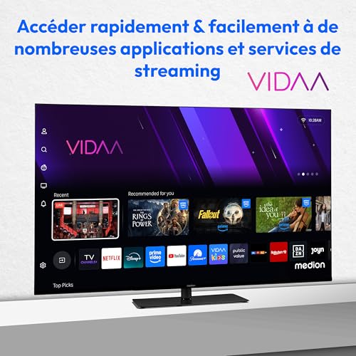 MEDION TV 55 Pouces 4K (138,8 cm) Television (Smart TV 4K, Dolby Vision HDR, VIDAA Store, Prime Video, Disney+, DAZN, Paramount+, HbbTV, PVR, Bluetooth, MD 855300) – Image 4