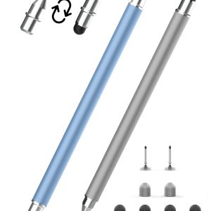 MEKO Stylet Tactile Magnétique Stylet pour Tablette avec Embout en Fibre, Caoutchouc et Disque, Compatible avec Tablettes/Téléphones comme iPhone/iPad/Samsung/Huawei/Xiaomi - Gris + Bleu