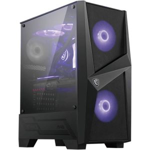 MSI MAG FORGE 100M Boitier PC Gaming Moyen Tour Noir, 2x Ventilateurs 120mm RGB PWM, 1x Ventilateur 120mm, Hub RGB 1-6 , Panneau Latéral en Verre Trempé, ATX, mATX, mini-ITX