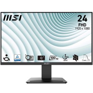 MSI PRO MP2412 Écran Bureautique 23.8" Full HD - Dalle VA 1920x1080, 100Hz, Confort Oculaire, Montable VESA, Haut-Parleurs Intégrés, Supporte Display Kit, Inclinaison Réglable - HDMI 1.4b, DP 1.2a