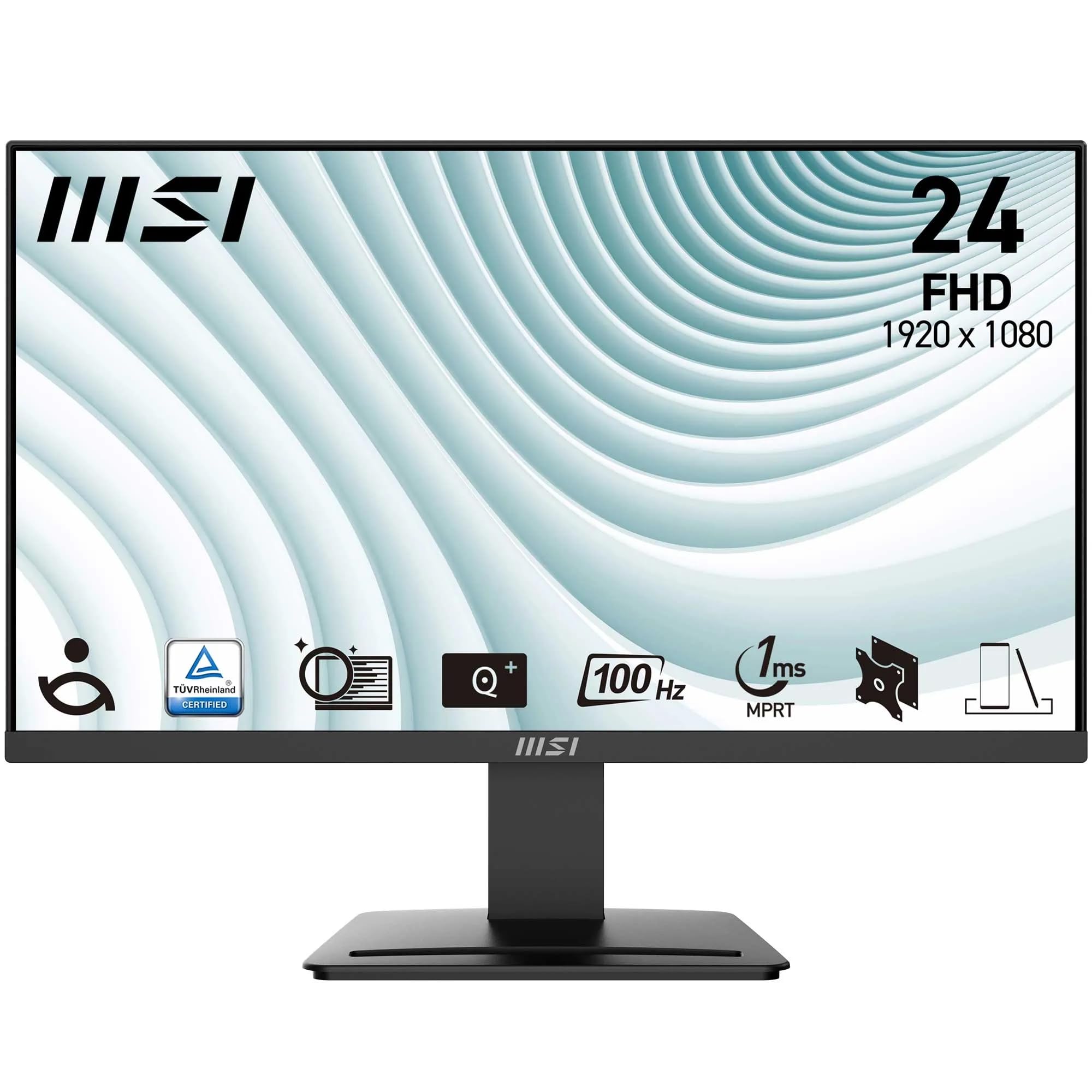 MSI PRO MP2412 Écran Bureautique 23.8" Full HD - Dalle VA 1920x1080, 100Hz, Confort Oculaire, Montable VESA, Haut-Parleurs Intégrés, Supporte Display Kit, Inclinaison Réglable - HDMI 1.4b, DP 1.2a