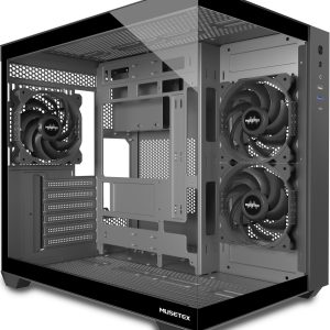 MUSETEX Boitier PC ATX, 3 Ventilateurs Non-LED préinstallés, Support RAD 360MM, Verre trempé 270° Full View Boitier Pc Gamer with Type-C, Boîtier d'ordinateur Mid Tower ATX, Noir, Y6