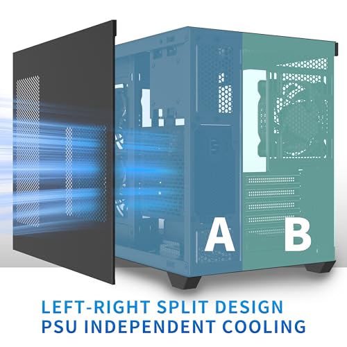 MUSETEX Boitier PC ATX, 3 Ventilateurs Non-LED préinstallés, Support RAD 360MM, Verre trempé 270° Full View Boitier Pc Gamer with Type-C, Boîtier d'ordinateur Mid Tower ATX, Noir, Y6 – Image 6