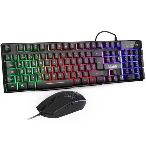 Mafiti Combo Ensemble Clavier et Souris USB Rétroéclairé RGB pour Bureau de Domicile/Travail (Noir)