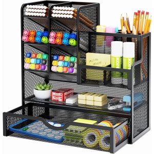 Marbrasse Organiseur de Bureau en Maille,Organiseur de Papeterie,Porte Stylos Multifonctionnel,Rangement de Bureau et Tiroir en Domicile(Noir)