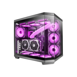 Mars Gaming MC-3TCORE, Boîtier Gaming Custom ATX, Triple Verre Trempé Amovible, Double Caméra, Semi-Tour Compatible avec Cartes-mères à Connecteurs Inversés, Support Refroidissement Liquide, Noir