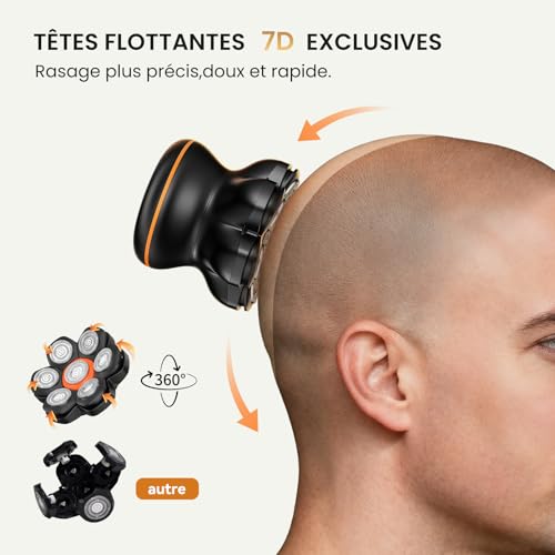 Maxgroom 7D Rasoir Tete Chauve Homme,Tondeuse Crane Chauve Sec&Huimide,IPX6 Etanche,USB-C 90 Minutes Autonomie, Rasoir Tête,Cadeau Homme Chauve – Image 3