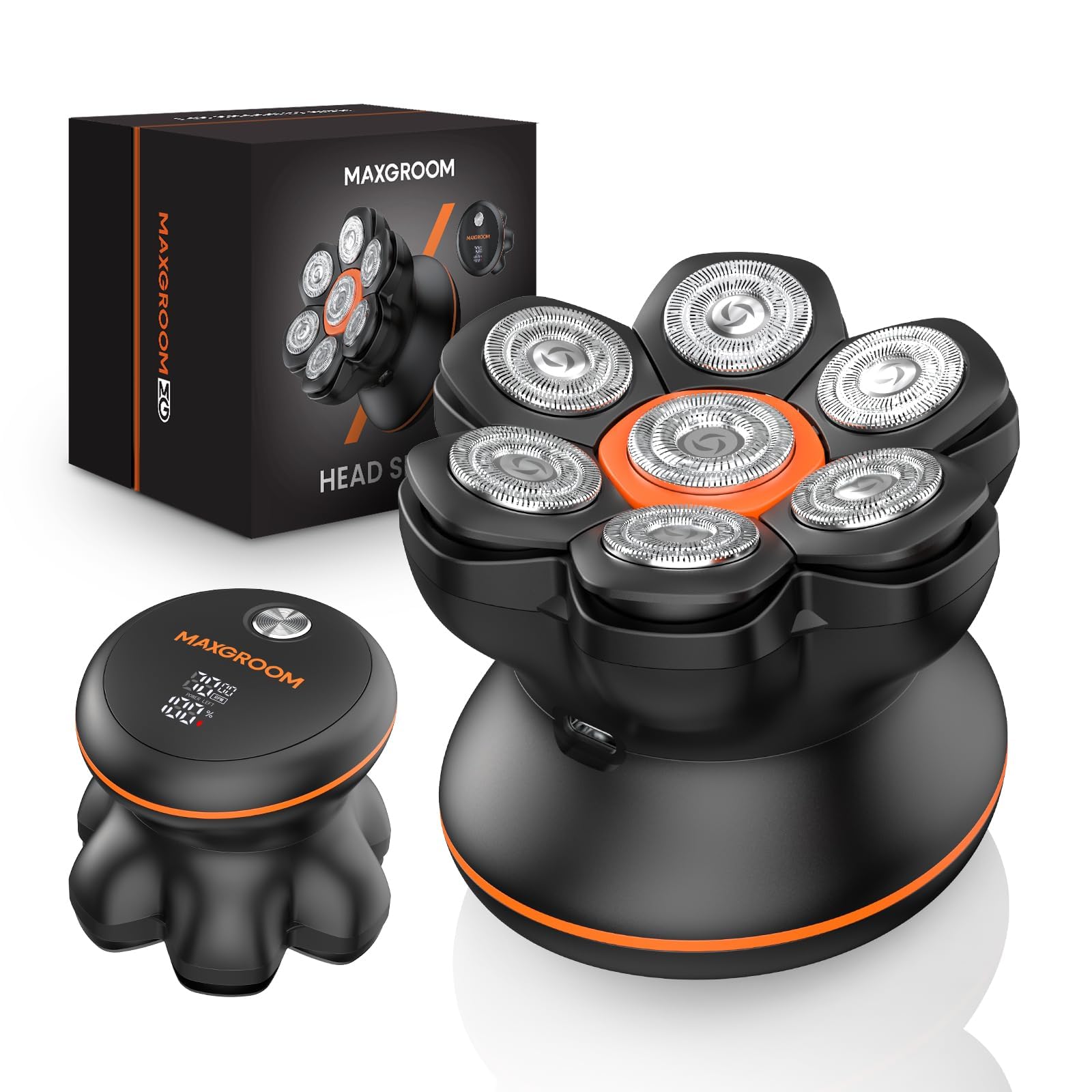 Maxgroom 7D Rasoir Tete Chauve Homme,Tondeuse Crane Chauve Sec&Huimide,IPX6 Etanche,USB-C 90 Minutes Autonomie, Rasoir Tête,Cadeau Homme Chauve