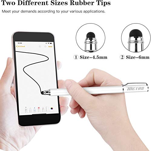 Metro 2 en 1 Stylet Tablette Stylus Pointe Fine Écran Tactile Capacitif Stylo+ 20 Embouts de Rechange pour Smartphones Comprimés iphone ipads Samsung Galaxy Huawei (Blanc) – Image 4