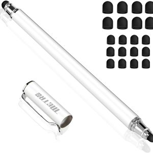Metro 2 en 1 Stylet Tablette Stylus Pointe Fine Écran Tactile Capacitif Stylo+ 20 Embouts de Rechange pour Smartphones Comprimés iphone ipads Samsung Galaxy Huawei (Blanc)