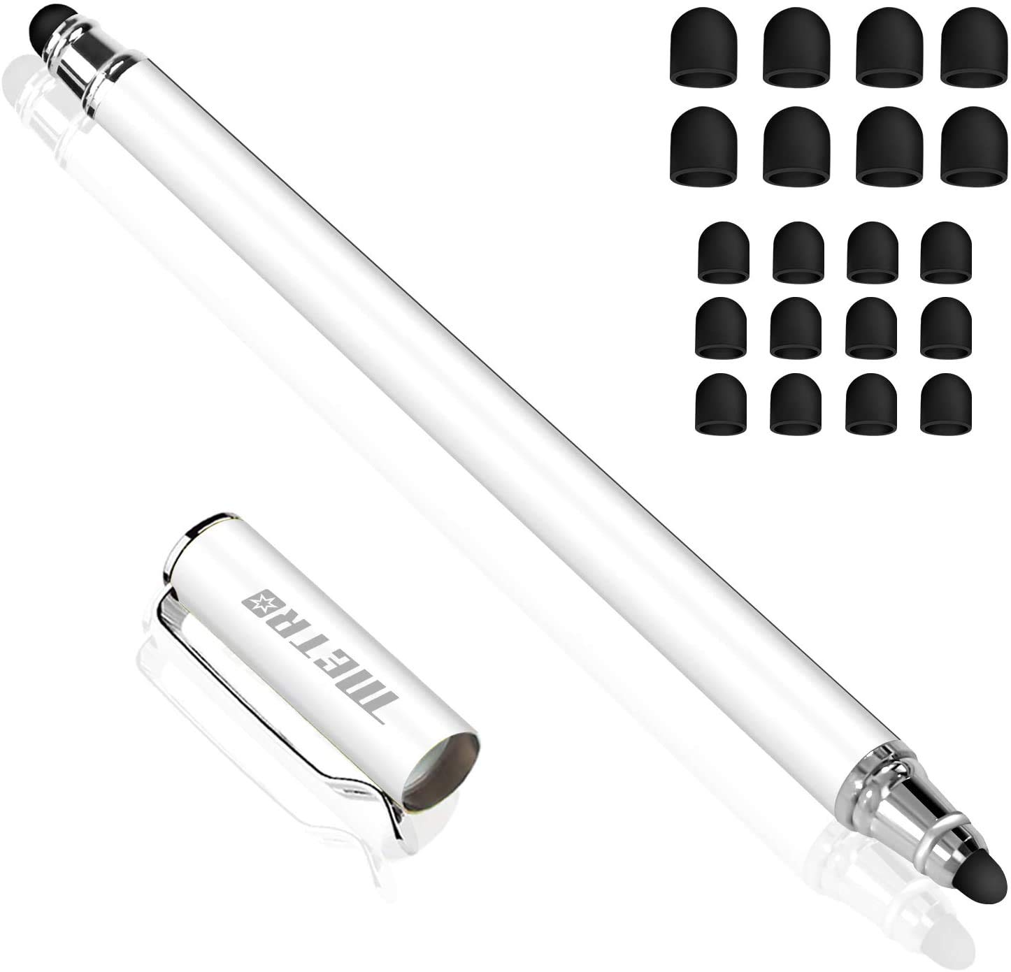 Metro 2 en 1 Stylet Tablette Stylus Pointe Fine Écran Tactile Capacitif Stylo+ 20 Embouts de Rechange pour Smartphones Comprimés iphone ipads Samsung Galaxy Huawei (Blanc)