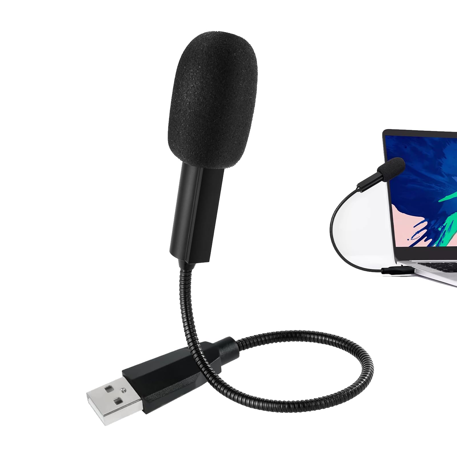 Microphone USB PC, Microphone à Condensateur Omnidirectionnel 360° USB Col de Cygne Compact pour Ordinateur, PC, Jeux, Laptop, Podcast, Streaming, Skype et Enregistrement Câble de 16,5 CM