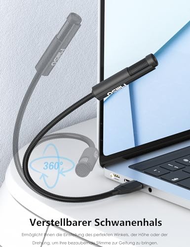 MillSO Microphone USB pour PC Portable, Microphone à condensateur omnidirectionnel avec col de Cygne Flexible réglable à 360 ° pour Youtube, Streaming, podcasting, Enregistrement, Jeux – Image 3