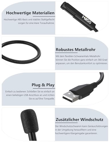 MillSO Microphone USB pour PC Portable, Microphone à condensateur omnidirectionnel avec col de Cygne Flexible réglable à 360 ° pour Youtube, Streaming, podcasting, Enregistrement, Jeux – Image 4