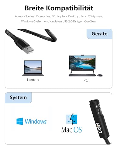 MillSO Microphone USB pour PC Portable, Microphone à condensateur omnidirectionnel avec col de Cygne Flexible réglable à 360 ° pour Youtube, Streaming, podcasting, Enregistrement, Jeux – Image 7