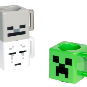 Minecraft Tasses à empiler Officiellement licencié, Lot de 3 tasses Creeper, Squelette & Ghast, Cadeau pour fans de, 250ml