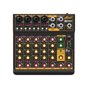 Mixeur DJ professionnel Mini6 – 6 canaux avec interface USB, Bluetooth et alimentation fantôme 48V – Parfait pour streaming, podcasts et performances en direct
