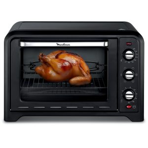 Moulinex Four électrique à chaleur tournante 60 L, 7 modes de cuisson, Tournebroche, Thermostat réglable jusqu’à 240 °C, Timer 120 minutes, 2 grilles réversibles, Optimo, Noir OX495810