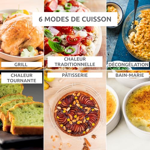 Moulinex Four électrique posable 19 L, Compact, chaleur tournante, 6 modes de cuisson, Thermostat réglable jusqu’à 240°C, Minuteur 120 min, Grille réversible, Lèche frites, Optimo noir OX444810 – Image 4