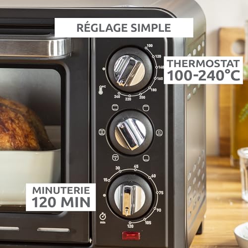 Moulinex Four électrique posable 19 L, Compact, chaleur tournante, 6 modes de cuisson, Thermostat réglable jusqu’à 240°C, Minuteur 120 min, Grille réversible, Lèche frites, Optimo noir OX444810 – Image 5
