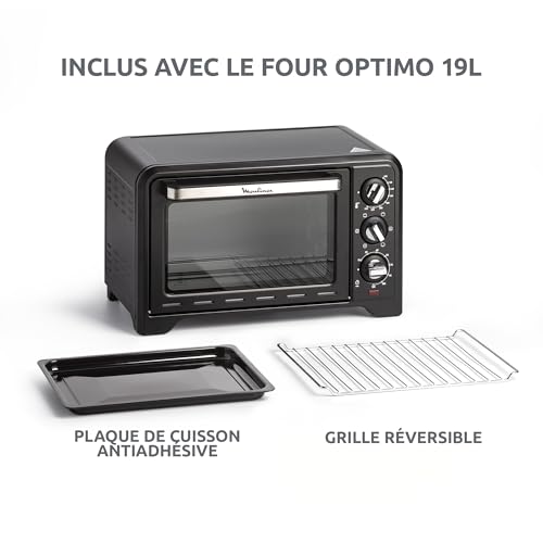 Moulinex Four électrique posable 19 L, Compact, chaleur tournante, 6 modes de cuisson, Thermostat réglable jusqu’à 240°C, Minuteur 120 min, Grille réversible, Lèche frites, Optimo noir OX444810 – Image 6