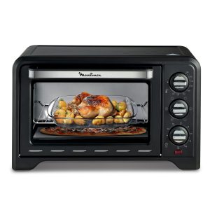 Moulinex Four posable 33 L, Chaleur tournante, Convection de pointe, 6 modes de cuisson, Thermostat réglable jusqu’à 240 °C, Timer 120 min, Grille réversible, Maniques silicone, Optimo Noir OX464811