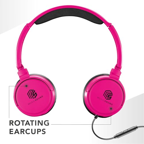 Music Sound,Casque Fil Basic,Casque Supra-auriculaire Bandeau Repliable avec Câble Anti-nœuds 1,2 m et Micro intégré - Connecteur Jack 3.5 mm - Couleur Rose MUSICSOUNDFULLCP – Image 3