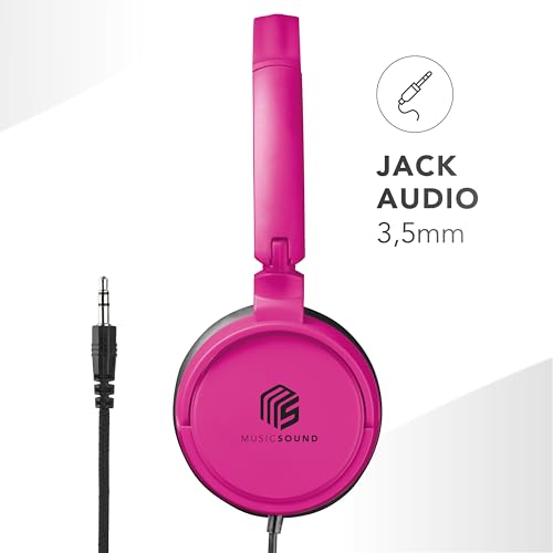 Music Sound,Casque Fil Basic,Casque Supra-auriculaire Bandeau Repliable avec Câble Anti-nœuds 1,2 m et Micro intégré - Connecteur Jack 3.5 mm - Couleur Rose MUSICSOUNDFULLCP – Image 4