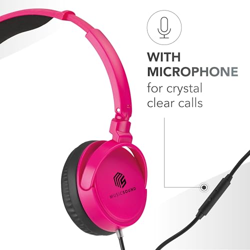 Music Sound,Casque Fil Basic,Casque Supra-auriculaire Bandeau Repliable avec Câble Anti-nœuds 1,2 m et Micro intégré - Connecteur Jack 3.5 mm - Couleur Rose MUSICSOUNDFULLCP – Image 5