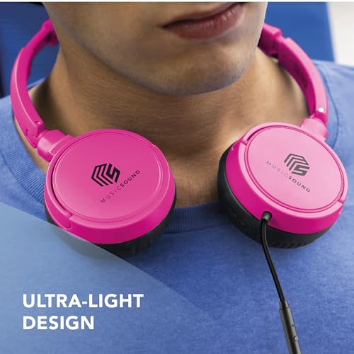 Music Sound,Casque Fil Basic,Casque Supra-auriculaire Bandeau Repliable avec Câble Anti-nœuds 1,2 m et Micro intégré - Connecteur Jack 3.5 mm - Couleur Rose MUSICSOUNDFULLCP – Image 7