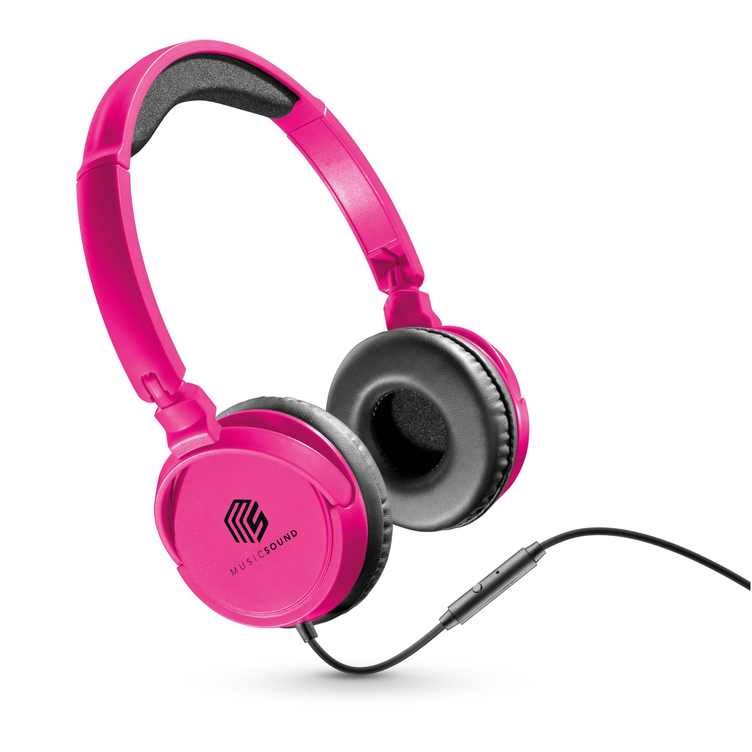 Music Sound,Casque Fil Basic,Casque Supra-auriculaire Bandeau Repliable avec Câble Anti-nœuds 1,2 m et Micro intégré - Connecteur Jack 3.5 mm - Couleur Rose MUSICSOUNDFULLCP