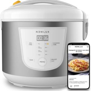 NEWLUX - Robot de cuisine multifonction 5L SmartChef V50 avec cuve antiadhésive, programmable 24h, 9 fonctions et 8 menus automatiques. Maintient au chaud pendant 24h, Blanc